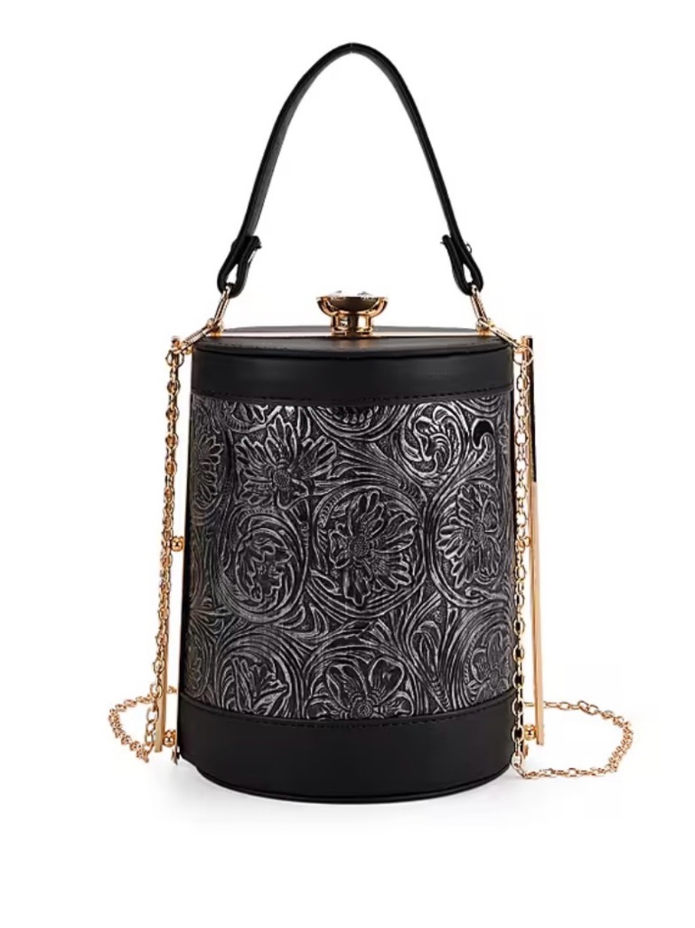 Tooled Bucket Top Handle/X-body Bag - NWT